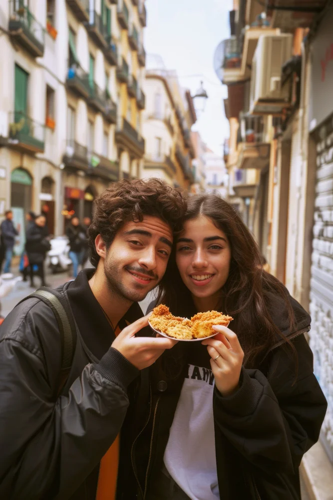 Couple taking a selfie on a city street