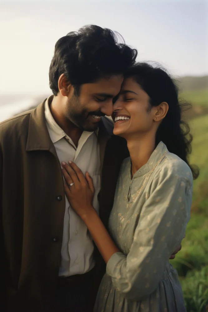 Couple sharing a romantic moment outdoors
